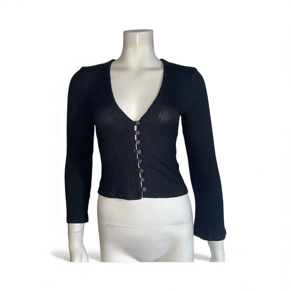 Reformation Gellar Knit Top Black Pearl Buttons Size S - Picture 2 of 7